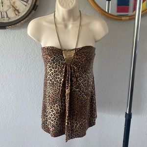 Leopard Express halter top with shelf bra